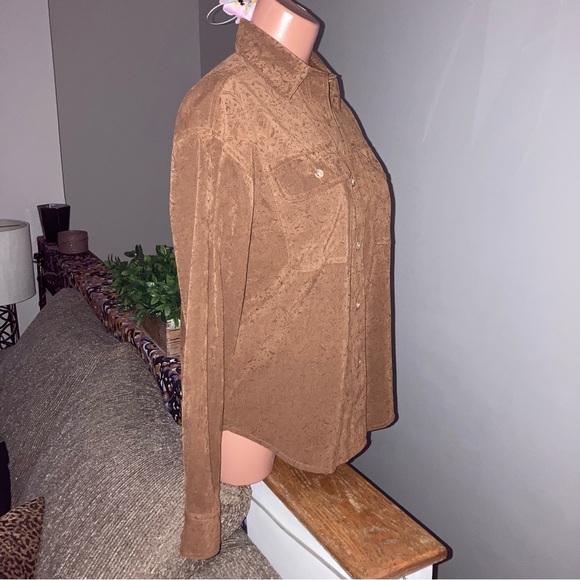 Adolfo International Vtg button down Small brown filigree texture - Picture 4 of 16